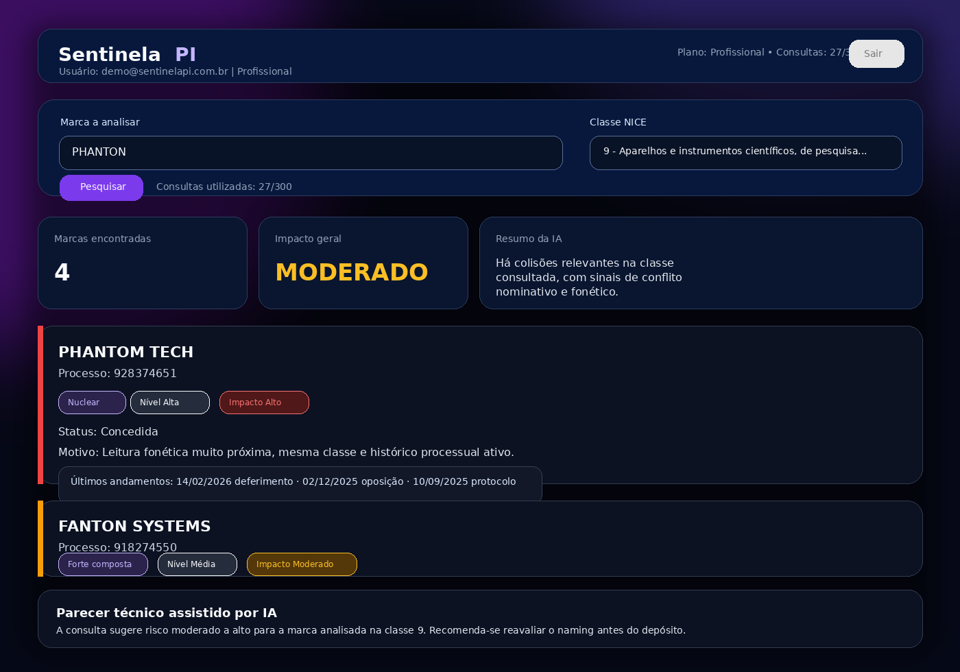 Prévia do módulo de análise da ColideX